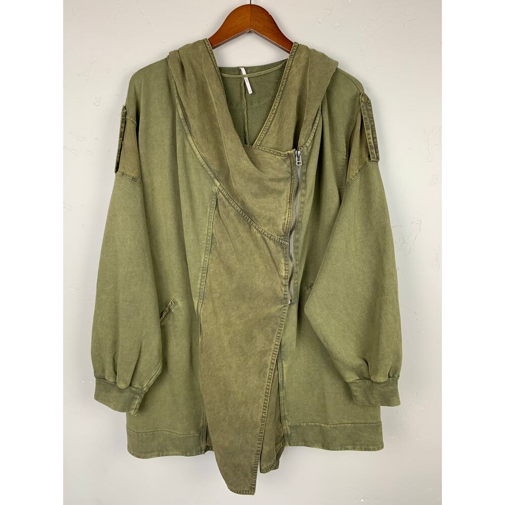 Free People C'Mon Hooded Cardigan Jacket Olive Green Oversized Pockets Women's S - Picture 1 of 11